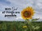 `With God all things are possible.` Matthew 19:26 A Christian bible verse inspirational quote with sunflower in field outdoor.