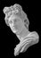 God Apollo bust sculpture. Ancient Greek god of Sun and Poetry Plaster copy of a marble statue isolated on black