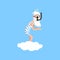 God character in action on white cloud. Almighty bearded man wearing striped swimsuit, mask and snorkel. Flat vector