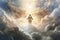 God in heaven, surrounded by clouds and rays of light. The artwork captures the majesty and grandeur of the divine presence,