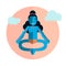 God Krishna character sitting in lotus position. Vector flat cartoon illustration