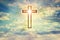 God light trough crucifix form on dreamy clouds blue sky, believe, hope ,trust,heaven and God background