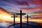 God`s cross . Light in dark sky . Religion background .