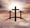 God`s cross . Light in dark sky . Religion background .