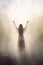 god\\\'s light shining on a woman. praising and praying to god. heavenly blessings.