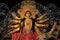 Goddess Durga devi idol decorated at puja pandal in Kolkata, West Bengal, India. Durga Puja is biggest religious festival of