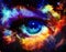 Goddess eye and Color space background with stars