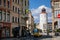 Goerlitz, Germany, 04 September 2021: gothic renaissance massive Thick Tower or Dicker Turm with Sandstone Relief at Marienplatz