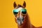 goggles background horse portrait fun fashion smile funny colourful animal sunglasses. Generative AI.