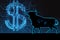 Going high dollar market and bullish trend concept with digital bull silhouette on dark blue background, graphs and indicators. 3D