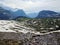 Going to the Sun Road, View of Landscape, snow fields In Glacier National Park around Logan Pass, Hidden Lake, Highline Trail, whi