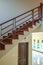 Going up stair beauty wooden stair in new house to good future. oak color iron Handrail decor interior estate.