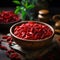 Goji banner. Bowl full of goji berries. Close-up food photography background