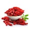 Goji berries closeup on white backgrounds. Generated Ai