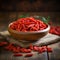 Goji berries closeup on wooden backgrounds