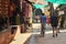 GOKARNA KARNATAKA INDIA - JANUARY 29 2016: Crowded narrow street with outdoor shops in Gokarna city
