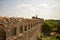 Golconda Fort Area Ruined Walls in India Background stock photograph