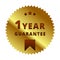 Gold 1 year Guarantee label, badge, symbol, mark, emblem