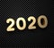Gold 2020 New Year 3d sign on black transparent background