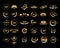 Gold 360 Degrees View Vector Icons set. Virtual reality icons. Isolated vector illustrations. Golden version.