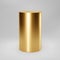 Gold 3d cylinder front view with perspective isolated on grey background. Cylinder pillar, golden pipe, museum stage