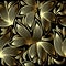 Gold 3d floral vector seamless pattern. Line art tracery hand drawn striped paisley flowers. Ornamental abstract flourish