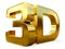 Gold 3D logo on white background with reflection effect.