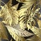 Gold 3d palm leaves vector seamless pattern. Tropical background. Ornate repeat grid lace floral backdrop. Leafy exotic 3d