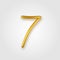 Gold 3d realistic number 7 sign on a light background.