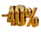 Gold -40%, Minus Forty Percent Discount Sign