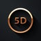 Gold 5d virtual reality icon isolated on black background. Large three-dimensional logo. Long shadow style. Vector.