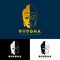 Gold abstract head Buddha logo sign Yoga and meditation concept vector art design