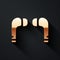 Gold Air headphones icon icon isolated on black background. Holder wireless in case earphones garniture electronic