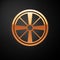 Gold Alloy wheel for a car icon isolated on black background. Vector