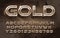 Gold alphabet font. 3d golden letters and numbers. Abstract background.