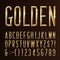 Gold alphabet narrow font. 3d beveled gold effect letters, numbers and symbols.