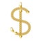 Gold american dollar money sign made of shiny thick golden chain.