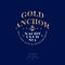 Gold Anchor logo. Yacht club and Marina emblem. Beautiful lettering and golden anchor on a blue background.