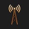 Gold Antenna icon isolated on black background. Radio antenna wireless. Technology and network signal radio antenna