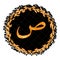 Gold arabic letter on a black background with gold leaves wreath. Handwritten script of the brush. Modern Matte