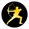 gold archer silhouette on black circle zodiac sagittarius illustration