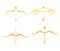 Gold arrows and bows weapon antique set icons