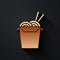 Gold Asian noodles in paper box and chopsticks icon isolated on black background. Street fast food. Korean, Japanese