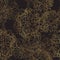 Gold aster flower line silhouette pattern , seamless repeatable texture wallpaper on black background.