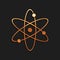 Gold Atom icon isolated on black background. Symbol of science, education, nuclear physics, scientific research