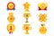 Gold awards set, various trophy and prize emblems, golden shield, medal, cup and star vector Illustrations on a white