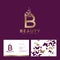 Gold B letter with flying butterflies. Beauty logo. dentity. Business Card.