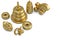 Gold baby items on white background 3D illustration.