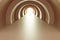 Gold background arch tunnel with glowing architectural elements 3d illustration