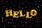 Gold balloon font of upper case letters HELLO
